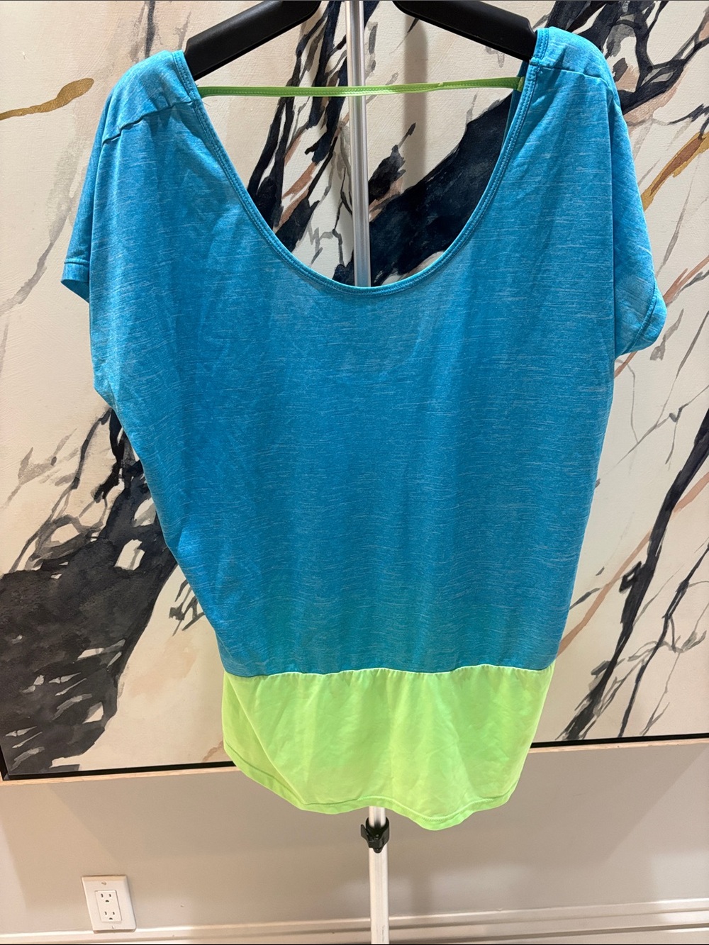 Nike Blue and Neon Green Scoop Neck Swim Coverup